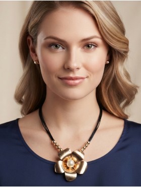 Multi-Rope Solid Flower Pendant Necklace & Earring Set